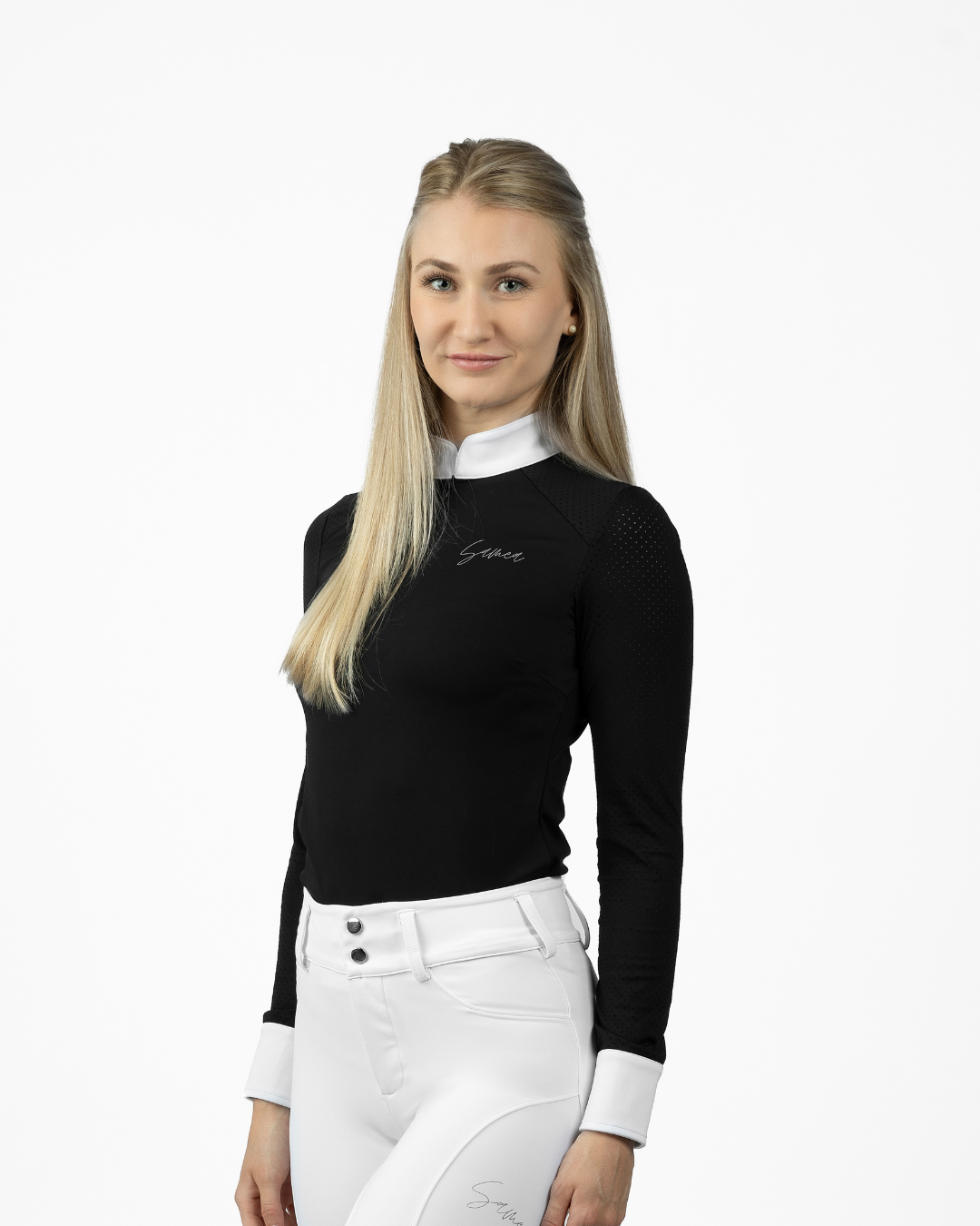 Samea Equestrian Long Sleeve Competition Shirt Black, Front Side