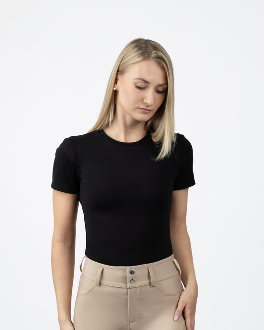 Samea Equestrian Short Sleeve Base Layer Shirt Black, Front Side