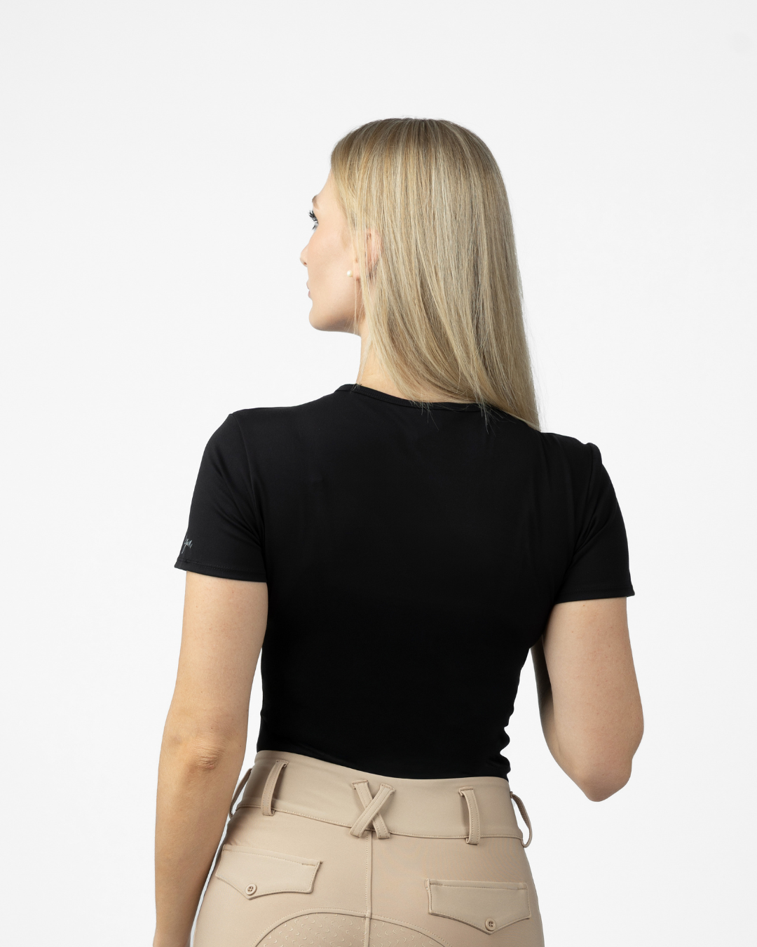 Samea Equestrian Short Sleeve Base Layer Shirt Black, Back Side