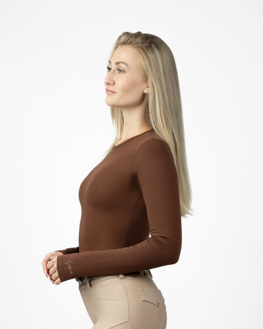 Samea Equestrian Long Sleeve Base Layer Shirt Brown, Side view