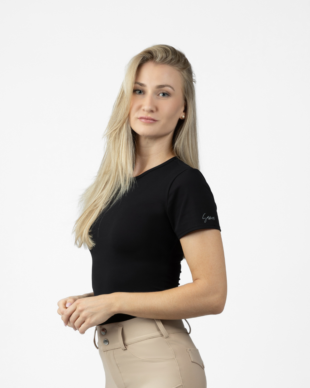 Samea Equestrian Short Sleeve Base Layer Shirt Black, Side view